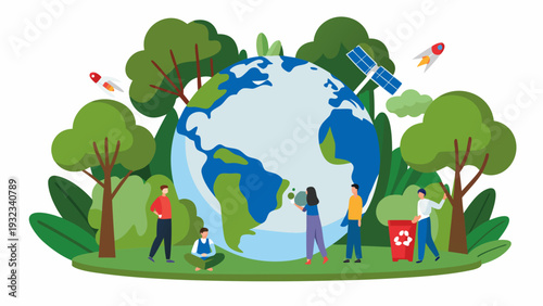 People working together to protect the Earth with recycling and sustainability