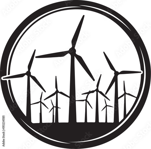Wind Turbines in a Circular Black and White Frame