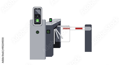 An electronic access control system with a green light indicator and a retractable barrier arm against a white background.