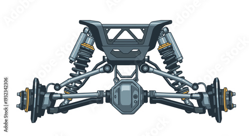 Detailed illustration of a car suspension system with springs and shock absorbers on a white background.