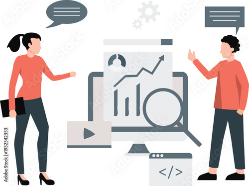 The boy and girl is talking about SEO website development.