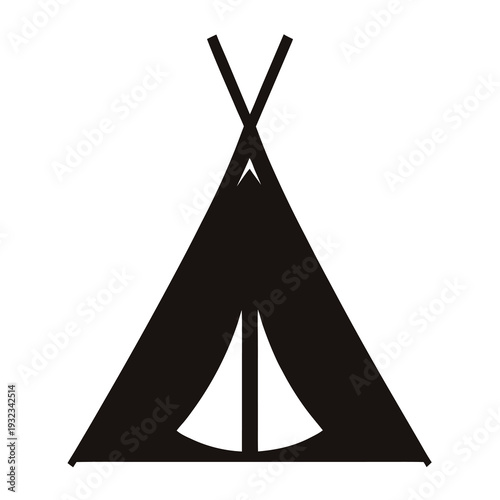 Simple black and white drawing of a Native American style teepee