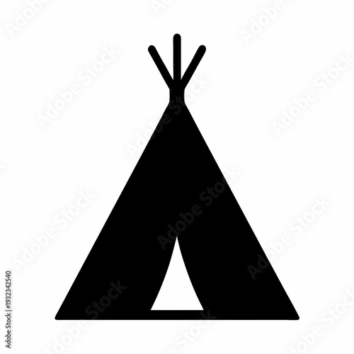 Simple black and white graphic of a Native American Teepee or Tipi