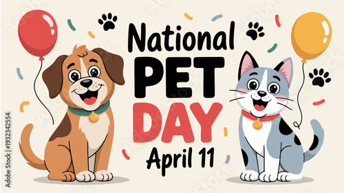 National pet day celebration with dog and cat on april 11th with balloons