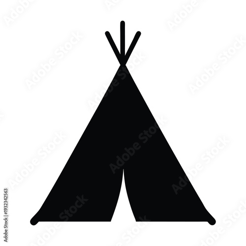 Simple Black and White Illustration of a Teepee Tent for Camping