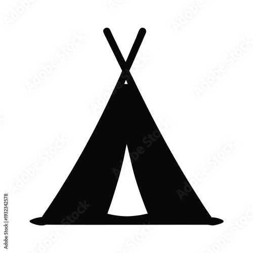 A minimalist black silhouette illustration of a tipi tent on white background