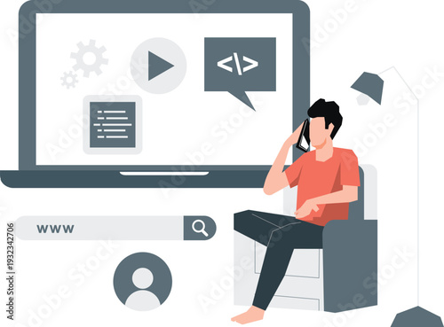 Boy talking about video tutorial on mobile