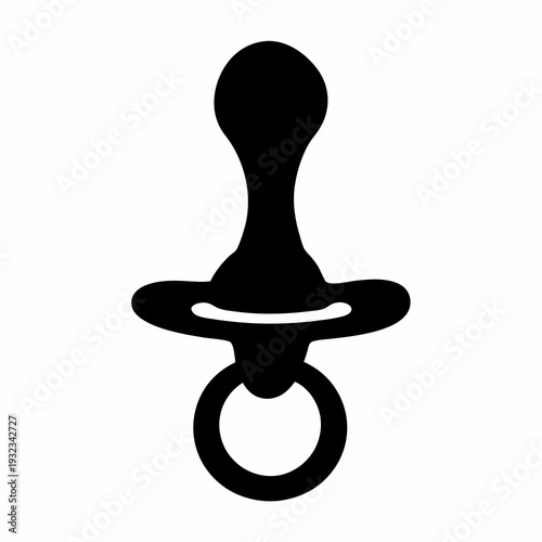 Simple black and white icon illustration of a baby pacifier or dummy