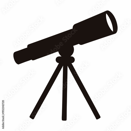 Black silhouette of a telescope with a tripod stand for observation