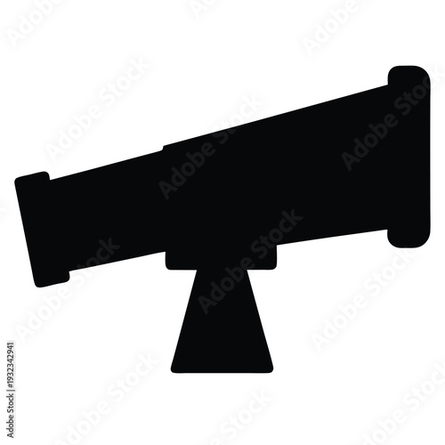 Black silhouette illustration of an astronomical telescope on a white background