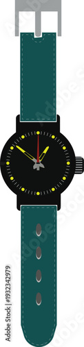 vector illustration of a black watchA sleek black watch sits elegantly, its minimalist face reflecting subtle light, The hour and minute hands move precisely, framed by a polished bezel, Every detail 