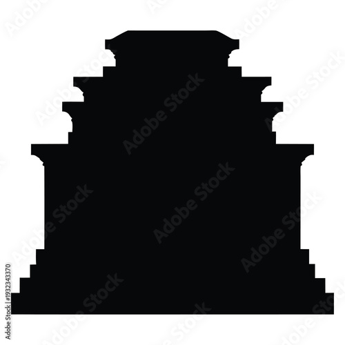 Silhouette of an architectural structure with steplike design elements on white