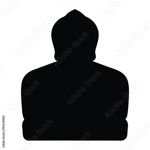 Isolated simple solid black silhouette of a Buddha statue sitting in meditation