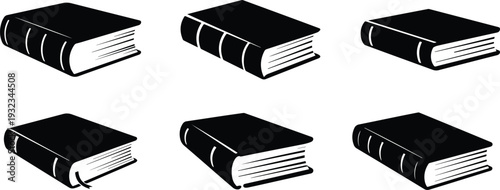 Set of Minimalist black closed book silhouette vector icon