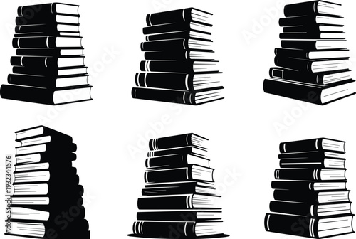 Set of Minimalist black stack of books silhouette vector icon