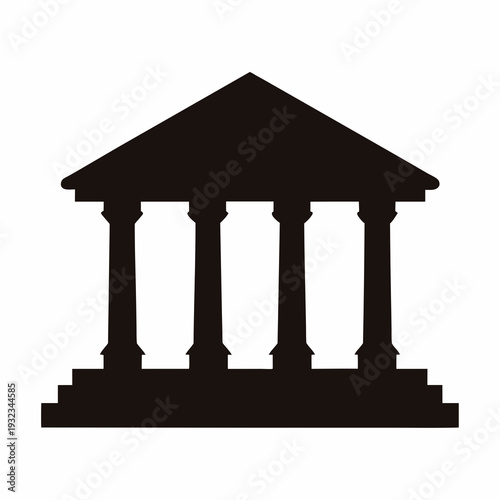 Silhouette of a classical building with columns and steps on white