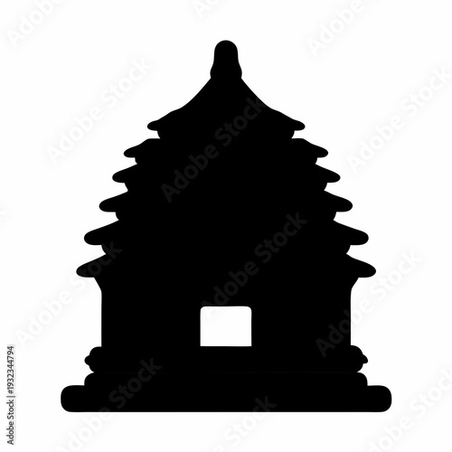 Silhouette of an elaborate traditional pagoda or Asian temple building