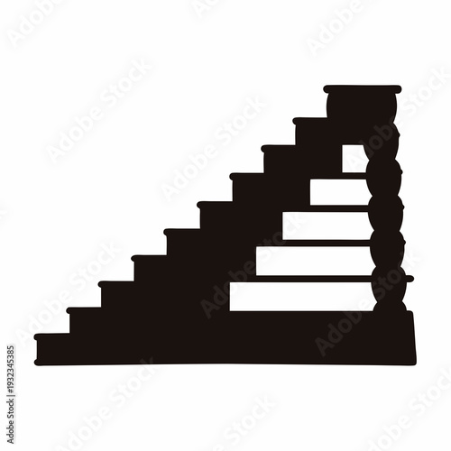 Silhouette of Wooden Steps or Stairs Leading Upwards with Decorative Railing