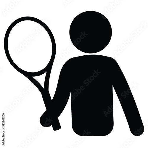 A simplified icon of a tennis player ready to serve the ball