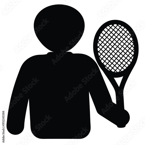 Silhouette of a Tennis Player Holding a Racket in Monochrome Style