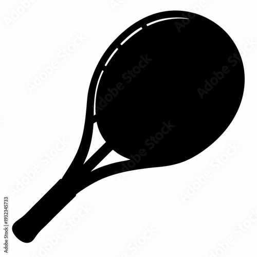 Silhouette of tennis racket against white backdrop, simple and stylish image