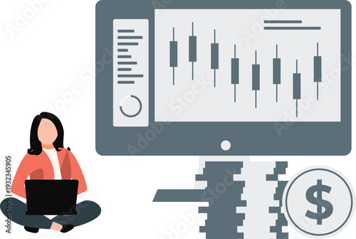 Female doing stock market trading