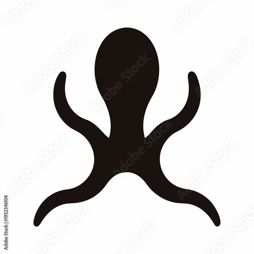 Stylized Black Octopus Silhouette Against White Background with Four Tentacles