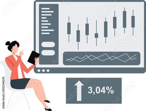 The girl is checking stock market profite