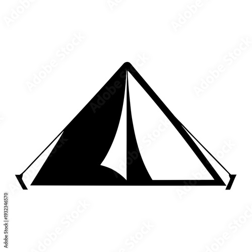 Camping tent icon illustration in simple black and white design style