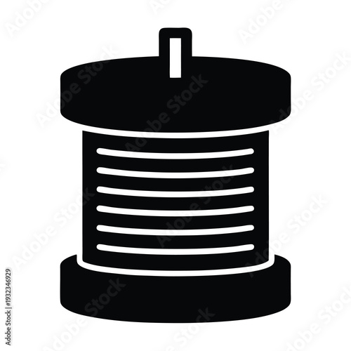 Silhouette of a sewing thread spool with horizontal stripes on white background