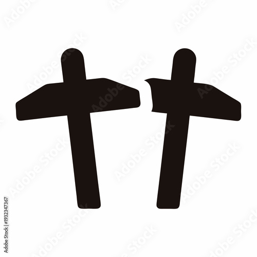 Two Black Pickaxes Silhouetted Against White Background, Suggesting Mining Theme