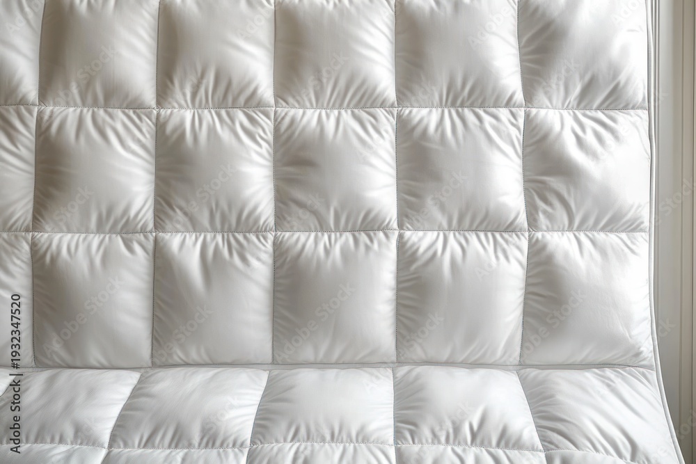 Fototapeta premium tufted white upholstered headboard with square quilted panels and soft plush texture conveying a calm cozy minimalist bedroom atmosphere