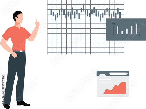The boy is showing stock investment graph
