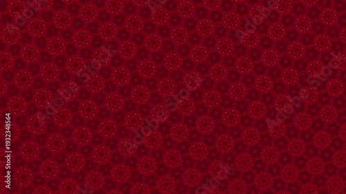 Elegant deep red video pattern with repeating floral motifs and geometric accents, rhythmic pulsing, flowing symmetry and subtle golden shimmer creating organic motion, seamless loop.