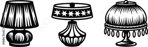 Vintage ornate table lamp silhouettes set, classic decorative lighting fixtures vector illustration isolated for elegant interior home decor