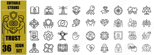 Trust icon set. Editable line icons. Vector illustration. 