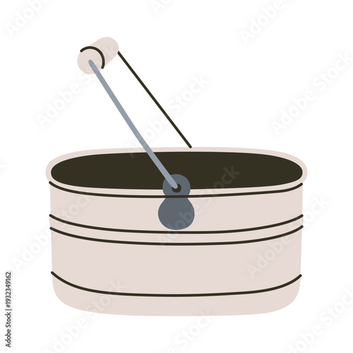 Metal container with lid and handles. Flat vector illustration for home storage, laundry, household chemicals. Cartoon style basket for domestic organization, cleaning supplies, bathroom design