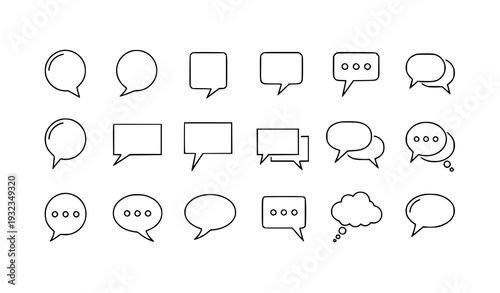 Minimal Speech Bubble Line Art Icon Grid Collection for Messaging Apps and Web UI Design