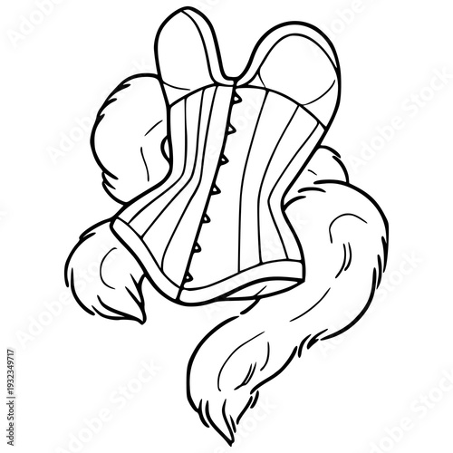 vintage corset illustration with fur boa and retro glamour style