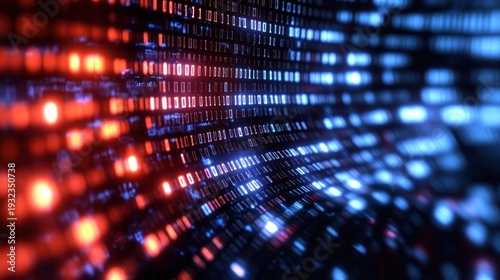 Wallpaper Mural curved matrix of glowing binary digits in red and blue lights conveying dynamic, futuristic data flow and immersive digital energy Torontodigital.ca