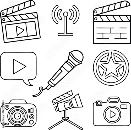 Set of 8 film and media icons vector