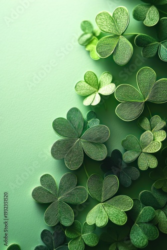 close-up of layered clover leaves with delicate vein textures on a soft green background, calm and fresh mood