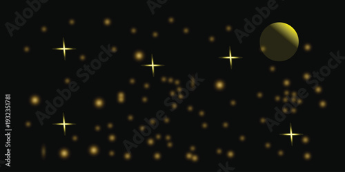 A mesmerizing view of a starry night sky with a glowing planet. Vector