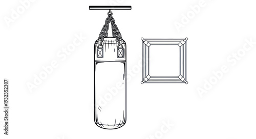 Boxing Ring Corner and Punching Bag Icon Illustration