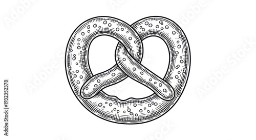 Hand-drawn Pretzel Illustration Isolated on White Background, Bakery Treat Icon