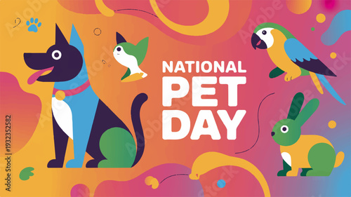 National pet day celebration with colorful animals and pets