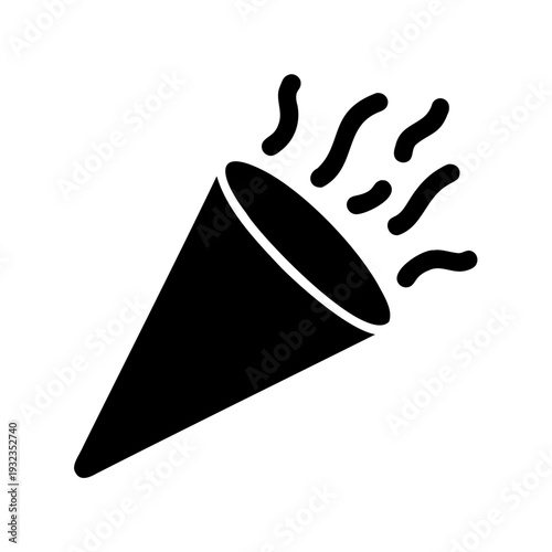 Isolated black party popper with confetti shooting out, celebration symbol