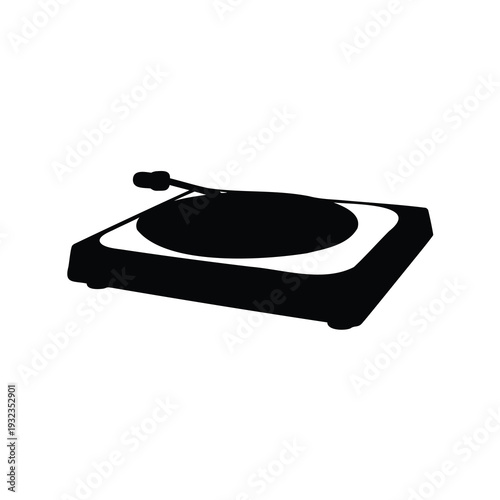 Black silhouette of a vintage record player on a white background