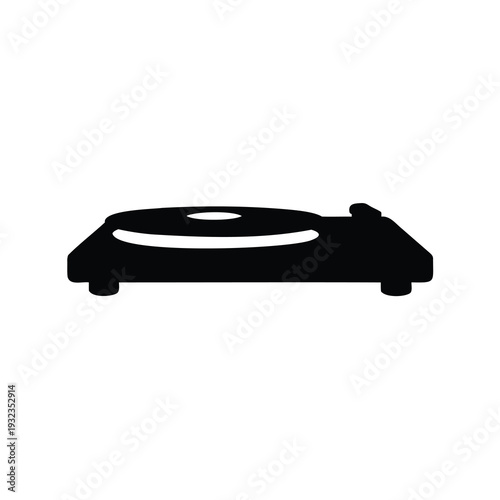 Silhouette of a vintage record player, classic turntable music device isolated