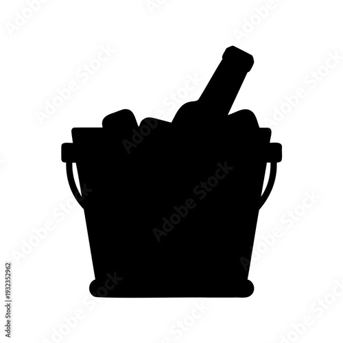 Silhouette of wine or beer bottle chilling in an ice bucket